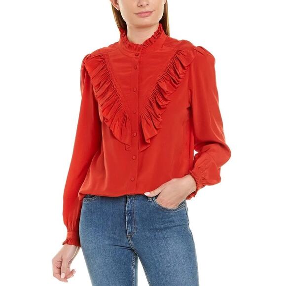 Zadig & Voltaire NWT Deluxe Taccora silk blouse red size S ruffles - Picture 4 of 13